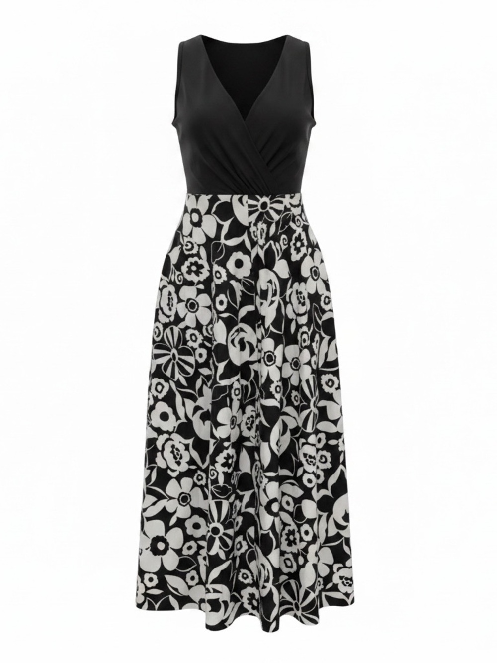 Talbots Black White Floral Mixed Media Midi Dress Size 12 Chic Classic